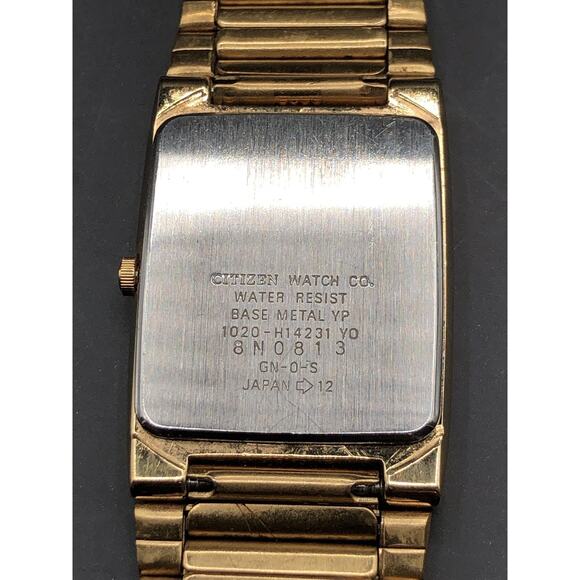 Classic Men’s Citizen Black Dial Gold Tone Rectangle Case Quartz Bracelet Watch